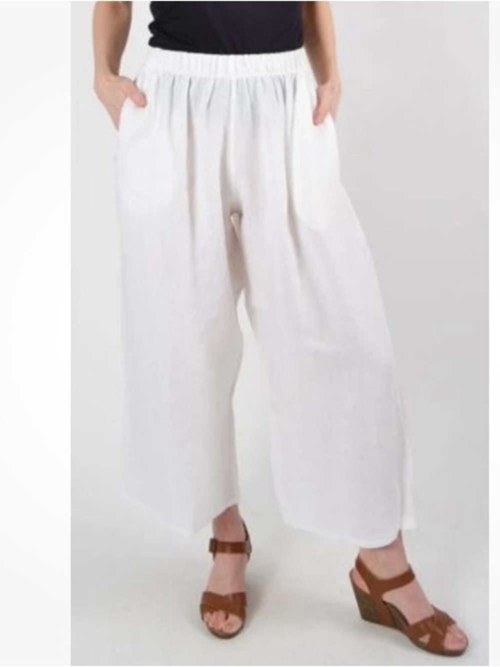 Bryn Walker 100% linen White Wide-Leg Elastic Waist Pants XL